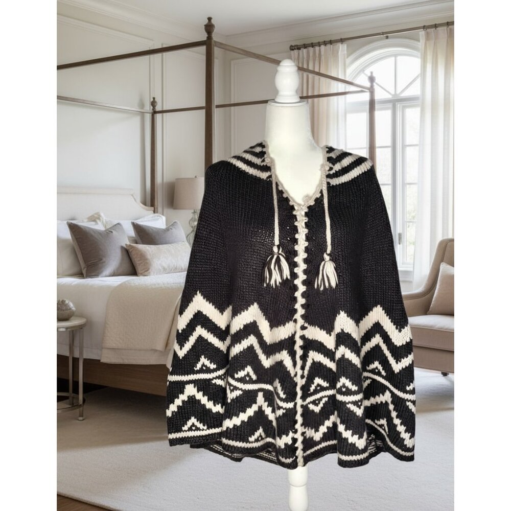 J.Jill Wool Blend Boho Chevron Poncho Cape OS